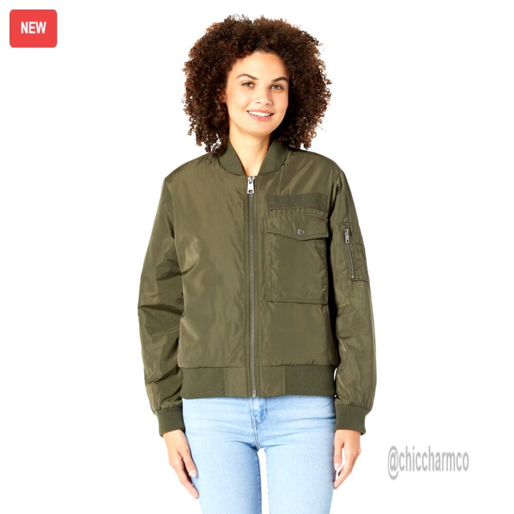 Utility Flight Bomber Jacket With Plush Fill And Rib Knit Details